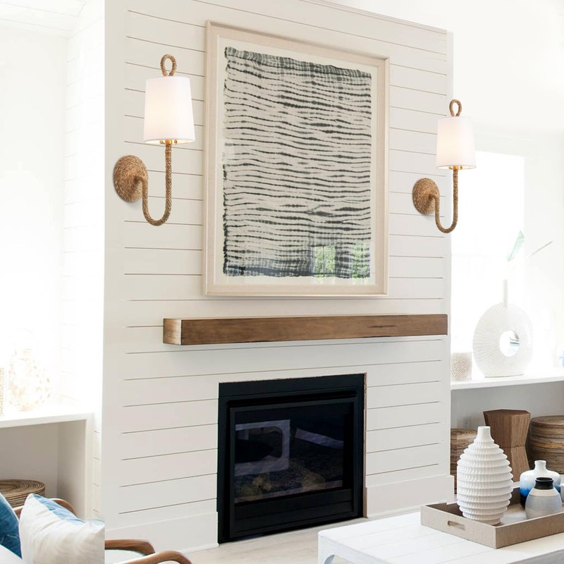 MhyTogn Natural Rattan Wall Sconce Set of 2, with Boho