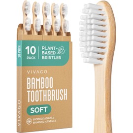 VIVAGO Bamboo Toothbrushes 10 Pack – Natural Toothbrushes, Plant-Based Soft Bristles – Eco-Friendly Wooden Toothbrush