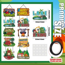 Yaomiao 2 Sets 10 Pcs Fall Camping Party Decorations Porch Sign 12 x 9 Inch Welcome Camp Door Banner Outdoor Fall Happy Camper Photo Props Backdrop with 30 Glue Point Dots