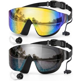 Zoomsnail Swim Goggles 2 Pack, Rimless Wide View Swimming Goggles for Adult, Anti-Fog Anti-UV No Leaking Pool Goggles for Men Women Youth