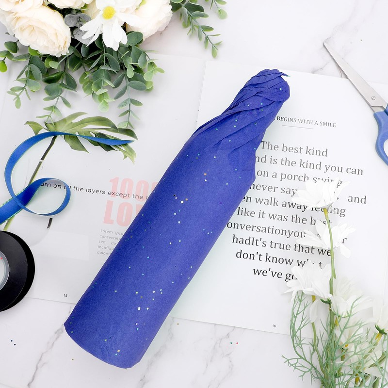 20 Sheets Glitter Tissue Paper, 20x14in Metallic Blue Little Sparkles