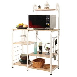 soges Microwave Cart Coffee Station, Kitchen Bakers Rack, Utility Microwave Oven Stand Storage Cart, Workstation Shelf, White Oak 172-MO