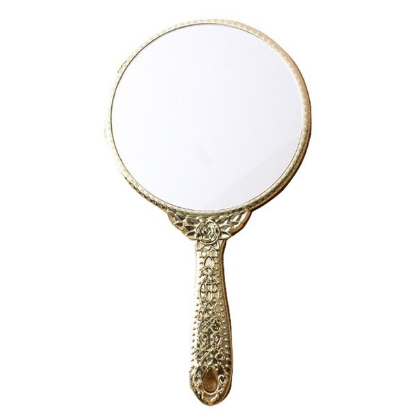 Sevenstar Vintage Style Round Vanity Hand held Mirrors Purses Make Up Gold Color Mirror 9.8 x 5.3 inch Round Shaped