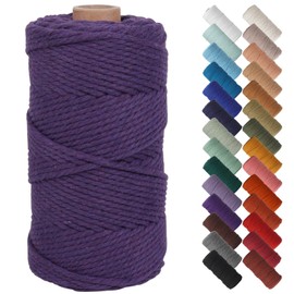 NOANTA Dark Purple Macrame Cord 3mm x 109yards, Colored Macrame Rope, 3 Strand Twisted Cotton Rope Macrame Yarn, Colorful Cotton Craft Cord for Wall Hanging, Plant Hangers, Crafts, Knitting
