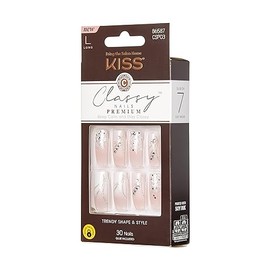 KISS KISS Classy, Press On Nails, Nail glue included, 'Stunning!', French, Long Size, Square Shape, Includes 30 Nails, 2g Glue, 1 Manicure Stick, 1 Mini file