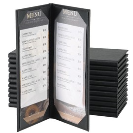 AMGSH AMGSH Menu Holder Menu Covers 4.25" x 11" | Black Leather Menu Sleeves Book Style for Restaurant Coffee Bars Wine List (12, 2 View)