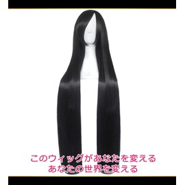 CaseEden コスプレ ウィッグ ロング 100cm ブラック 黒髪 ホワイトメルチェ・ウィッグネット2個セット