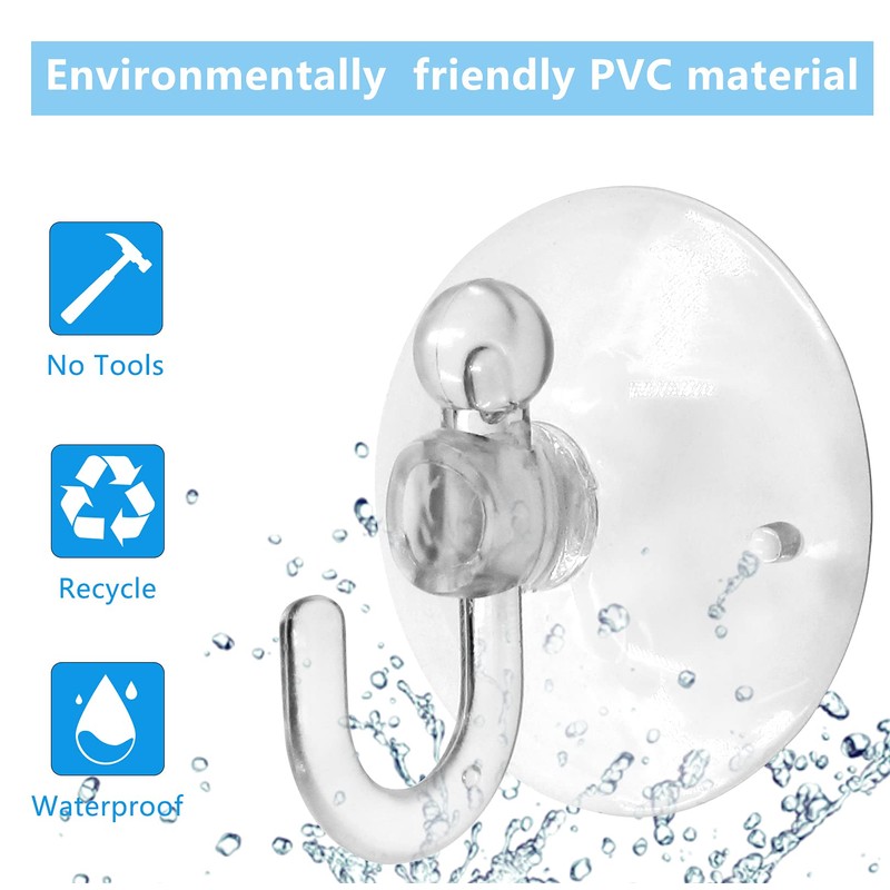Piutouyar 20Pcs Clear Suction Cup Hooks 30mm/1.2" Plastic Sucker Pads