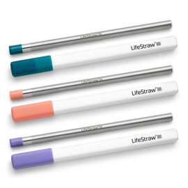 LifeStraw SIP Stainless Steel Water Filter Straw with Carry Case - 3 PACK, Laguna/Apricot/Thistle
