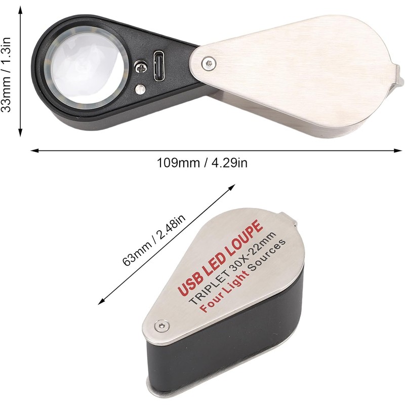 Rechargeable 30x Jewelers loupe with Light and Four Types of