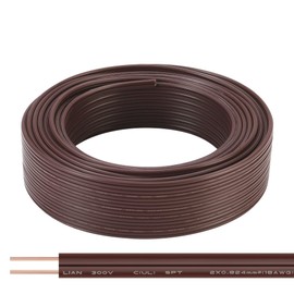 SPTDACSFP SPT-2 50FT 18/2 Electrical Wire, 18 Gauge 2 Conductors Lighting Copper Wire, Hookup LED Lighting Strips Flexible Wire Extension Cord, Brown
