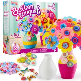 Klever Kits - Artesanía de flores con 2 jarrones, haz tu propio ramo de flores con botón y fieltro, kits de flores para manualidades y manualidades