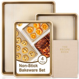 4-Piece Baking Set, 1×Blank Recipe Book & 3×Cookie Sheet Baking Pan