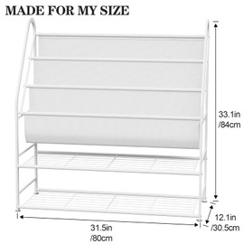 aboxoo Kids Bookshelf Freestanding Bookcase for Living Room, 32 in Book Shelves with 4 Deep Pockets Book Organizer Large Stable Book Unit Storage for Bookstore Library Living Room,White