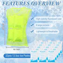 Geyoga 4 Pcs Cooling Ice Vests with 32 Ice Packs Ice Cooling Vests for Men & Women Heat Relief Cool Jacket Hot Weather Working Ice Vest Suit