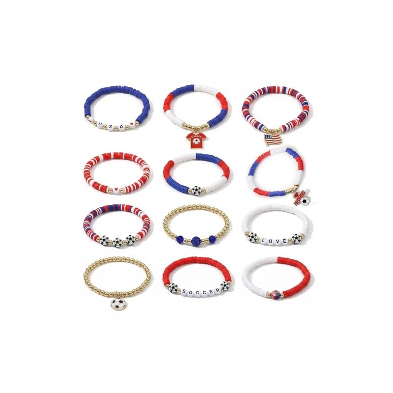 12pcs USA Soccer Charm Bracelet Set for Football Fans