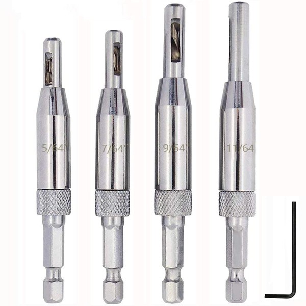 Eyech 4Pcs HSS Door Window Cabinet Self Centering Hinge Drill Bits Set Center Hinge Drill Bit Mill Tool for Opening Hole-5/64 Inch 7/64 Inch 9/64 Inch 11/64 Inch