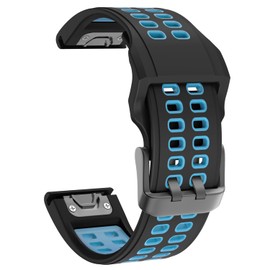 OVERSTEP Compatible with Garmin Fenix 7 Band, 22mm Easy-fit Sport Silicone Strap for Fenix 5/Fenix 5 Plus/Fenix 6/Fenix 6 Pro Smartwatch, Black Blue