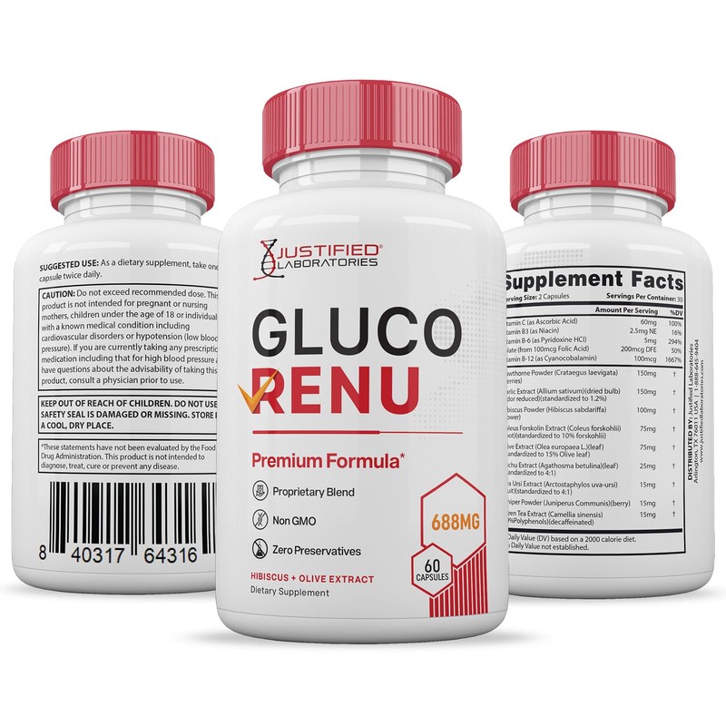 Justified Laboratories (3 Pack) Gluco Renu 688MG Glyco Support Pills