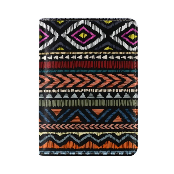 Embroidered Ethnic Aztec Tribal Motifs Striped Ornament Genuine Leather Travel