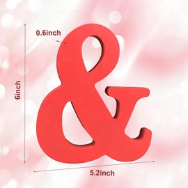 AOCEAN 6 Inch Red Wood Letters Unfinished Wood Letters for Wall Decor Decorative Standing Letters Slices Sign Board Decoration for Craft Home Party Projects (&)