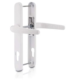 Genius® Upvc Door Handle Set White Sprung Lever/Lever - 92mm PZ Centres - 210mm Screw Centres - 243mm x 33mm Backplate
