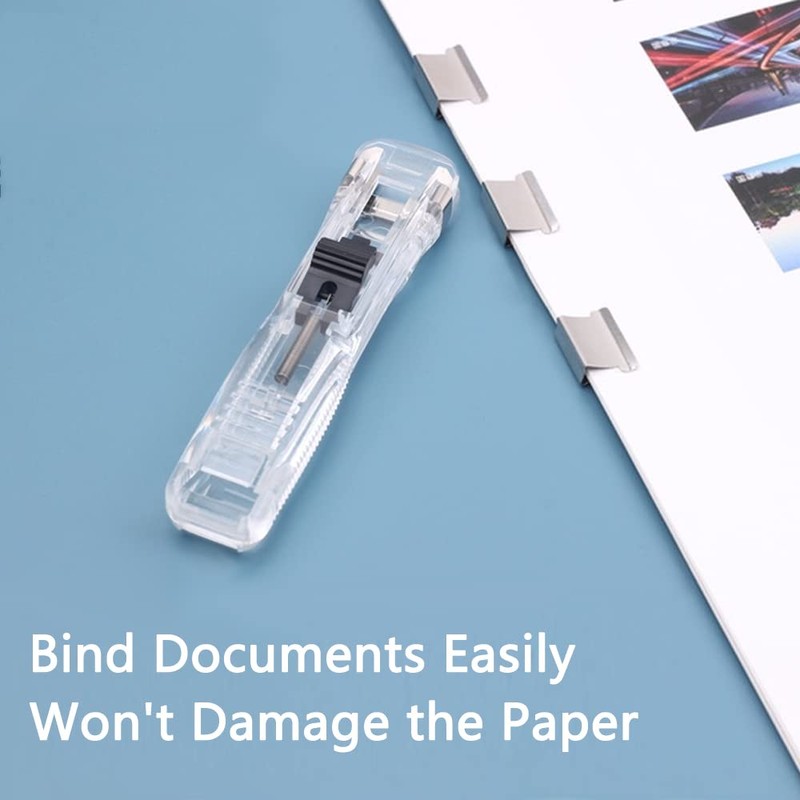 Transparent Black Push Stapler Paper Folder with 8 Reusable Clips,