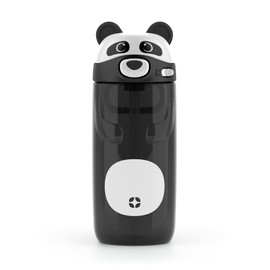 Ello Ellies 16oz Plastic Kids Water Bottle with Straw and Built-in Carrying Handle and Leak-Proof Locking Lid for School backpack, Lunchbox and Outdoor Sports, Panda