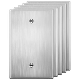 LIDER Blank Metal Wall Plate, Stainless Steel Blank Outlet Cover, Corrosion Resistant, Mid-Size 1-Gang 4.88" x 3.11", 430 Stainless Steel, LMWP-01M-SS-5P, Stainless Steel, 5 Pack