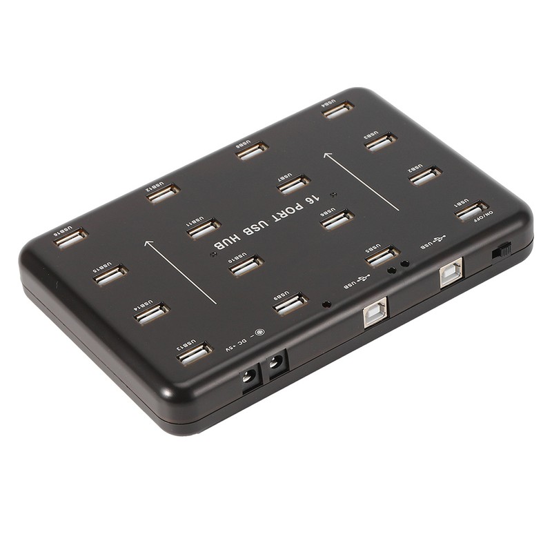 16‑Port Hub Industrial USB2.0 Expander Ultra‑High‑Speed 5V 3A Power Adapter(100‑240v)