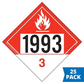 1993 Placard, Class 3 Combustible Liquid 25-pk. - 10.75" x 10.75" Removable Self Adhesive Vinyl for Temporary Applications, DOT Hazmat Compliant, J. J. Keller & Associates, Inc.