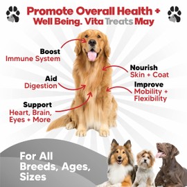 Vita Treats - Dog Vitamins and Supplements - Hemp Oil for Dogs - Glucosamine Chondroitin for Dogs - Omega 3 Fish Oil for Skin & Coat - Probiotics - Dog Joint Supplement - 120 Dog Multivitamin Chews