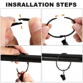 24 Pack 2 Inches Curtain Rings with Clips, Openable Drapery Metal Clip,Shower Curtain Clips with Rings, Iron Drapes Hangers Decorative for Windows Rods Rustproof (Black)