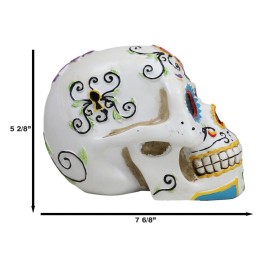 Ebros White Floral Sunny DOD Sugar Skull Statue Colorful Pastel Resin Figurine