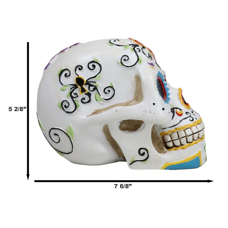 Ebros White Floral Sunny DOD Sugar Skull Statue Colorful Pastel
