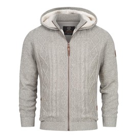 Indicode Men's INRandolph Cardigan with Hood and Zip | Cardigan Fine Knitted Jacket for Men, Lt grey
