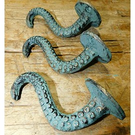 6 Cast Iron Octopus Tentacle Wall Hooks - Durable Bathroom Towel Hook Nautical Coat Key Decorative Vintage Decor