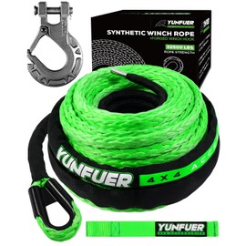Synthetic Winch Rope with Hook, 1/2" x 85ft 32500LBS Winch Rope with Protective Sleeve, Forged Winch Hook and Safety Pull Strap for Off-Road 4x4 Vehicle, Truck(Green)