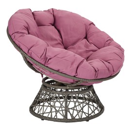 OSP Home Furnishings Papasan Chair with 360-degree Swivel, Purple cushion and Grey Frame