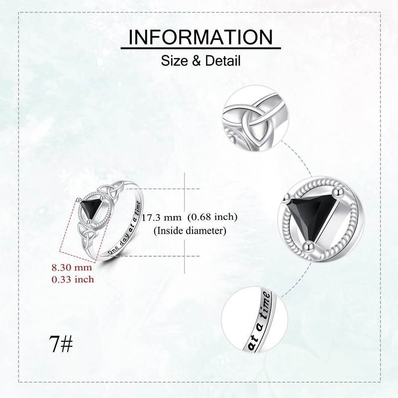 YAFEINI Sobriety Ring Sterling Silver Triangle Ring Celtic Trinity Sobriety