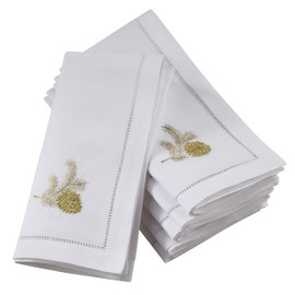 SARO LIFESTYLE NM130.W20S The Broderie Collection Embroidered Pine Cone Hemstitch Napkins (Set of 6) 20",