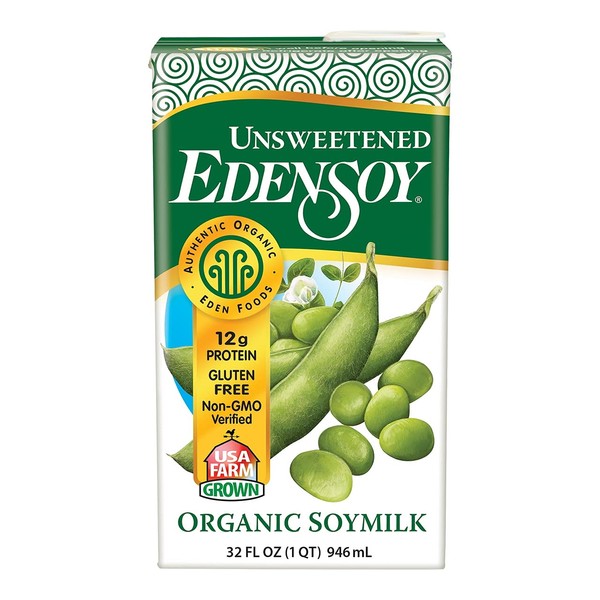 Unsweetened EdenSoy, 32 fl oz, Eden Organic Soymilk, Non-GMO, Vegan