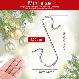 BUENTYA 120 Pcs Christmas Ornament Hooks, Bauble Hooks Xmas Tree Hooks S Shaped Hook Hangers Hooks Metal Hanging Clips Hooks for Wreath,Vine Decoration,Hanging Christmas Tree Decorations (Silver)