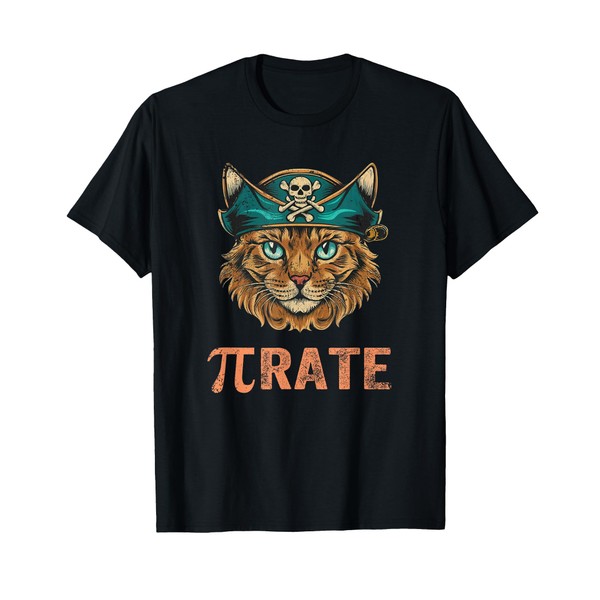 Funny Pi Day Math Science Cat Pirate T-Shirt