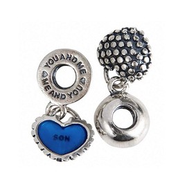 Hoobeads Mother Son Daughter Heart Pendant Charms Heart Love Mothers Day Charm Bead (Blue-Son)