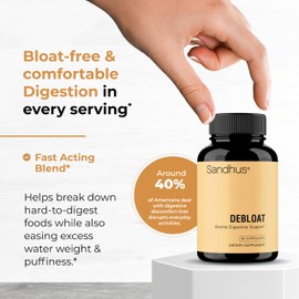 Sandhu's Debloat Digestive Enzymes Capsules | Helps Ease Bloating and Water Retention | Multi-Enzyme Complex With Ginger, Dandelion & Fennel | Fast Acting Support Supplement for Women & Men | 60 Count