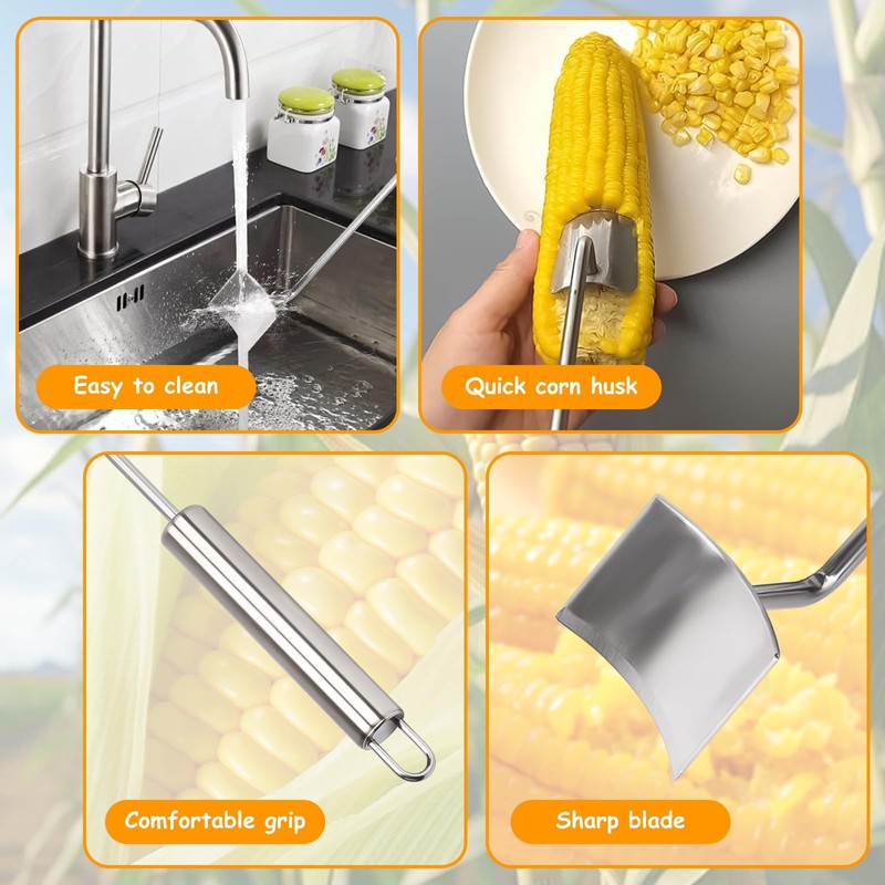TOWEBOORY 3 Pack Corn Peeler with Long Handle, Stainless Steel