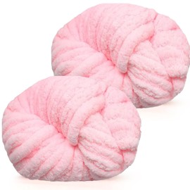 Coopay Thick Wool for Crochet, 2 x 240 g, Soft Arm Knitting Wool for Hand Knitting, Soft Chunky Wool for Knitting, Bulky Arm Knitting Wool, XXL Wool for Blankets, Cushions, Pet Nest - Light Pink