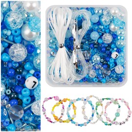 Nurila Beads for Bracelets, Blue Bracelets Making Yourself, Beads Set with Elastic Cord, Beads for Threading, Bead Set, Beads for Headwear, Clothing, Wedding, DIY Crafts