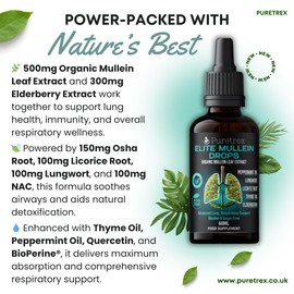 Puretrex Puretrex Elite Mullein Drops, Organic Mullein Leaf Extract, 60ml, Lung & Respiratory Support Supplement